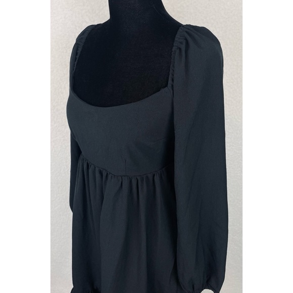 ABERCROMBIE & FITCH • Black Ruffle-Trim Long Sleeve Babydoll Mini Dress - Picture 5 of 16